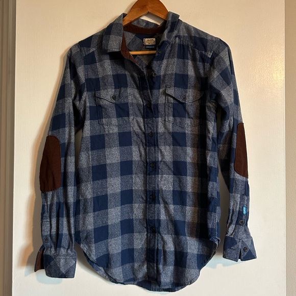 KAVU Blueberry Pie Blue Billie Jean Long Sleeve Flannel Button Down Top Size XS - Picture 5 of 12